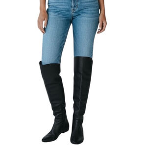 Italian Made Black Leather Over-Knee Boots Size 7.5